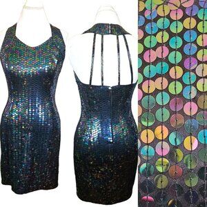 Vintage 90s Womens Sz 8 Mermaid Sequins Sparkle Cocktail Dress Bodycon Sexy